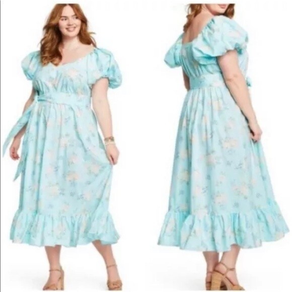 LoveShackFancy Target Estelle puff sleeve blue floral dress size 14 - Picture 13 of 16